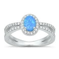 thumbnail image 1 of Clear Cubic Zirconia Blue Simulated Opal Ring .925 Sterling Silver Band White Jewelry Female Size 6, 1 of 4