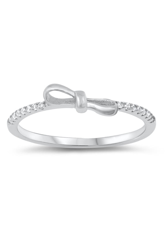 Clear Cubic Zirconia Bow Tie Ring Sterling Silver Size 10