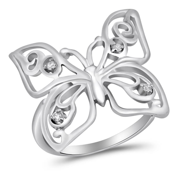 Clear Cubic Zirconia Butterfly Cutout Ring .925 Sterling Silver Band White Jewelry Female Size 7