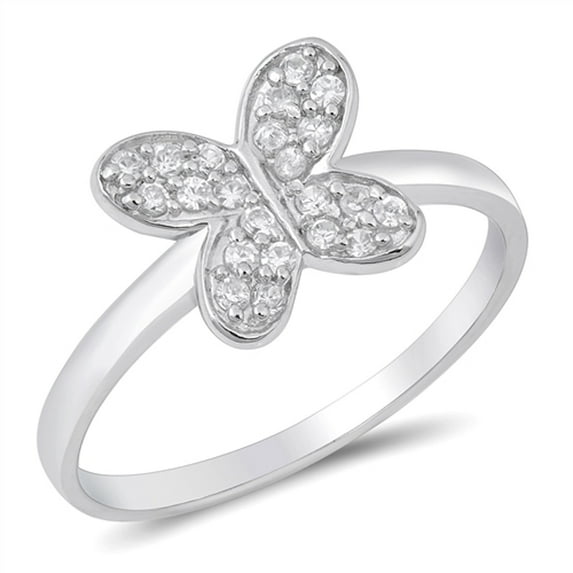 Clear Cubic Zirconia Butterfly Micro Pave Ring .925 Sterling Silver Band White Jewelry Female Size 4