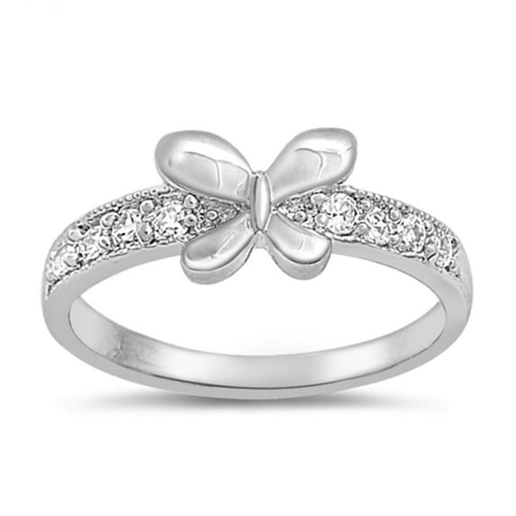 Clear Cubic Zirconia Butterfly Ring .925 Sterling Silver Band White Jewelry Female Male Size 7