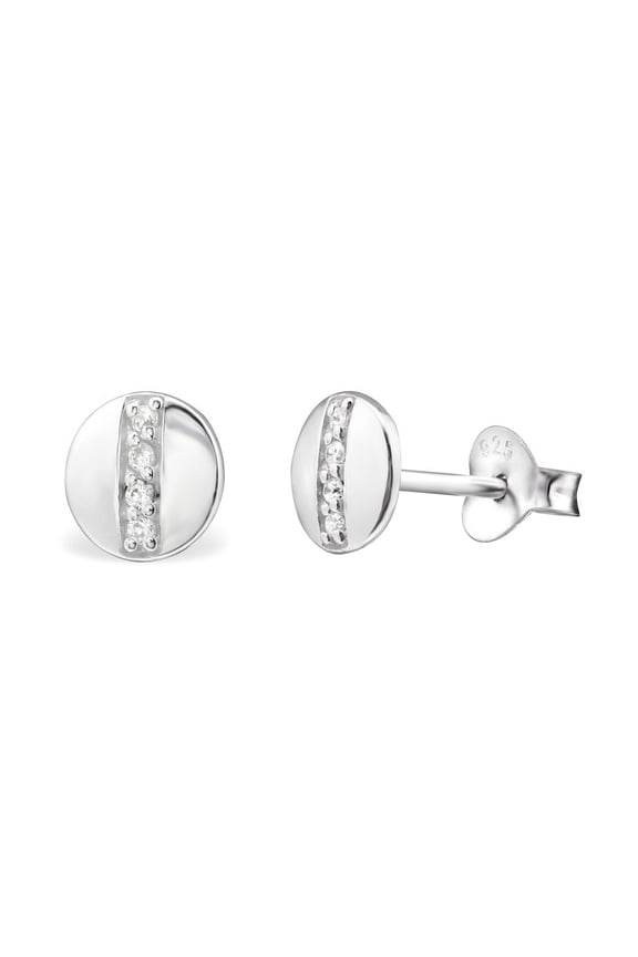 Clear Cubic Zirconia Center Row Circle Stud Earring Sterling Silver