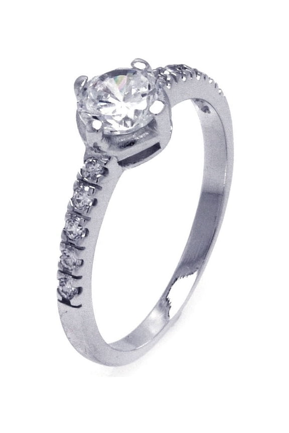 Clear Cubic Zirconia Center With Side Stones Engagement Ring Rhodium Plated Sterling Silver Size 9