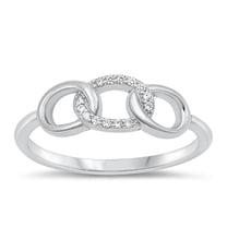 Clear Cubic Zirconia Chain Link Ring .925 Sterling Silver Band White Jewelry Female Male Size 6