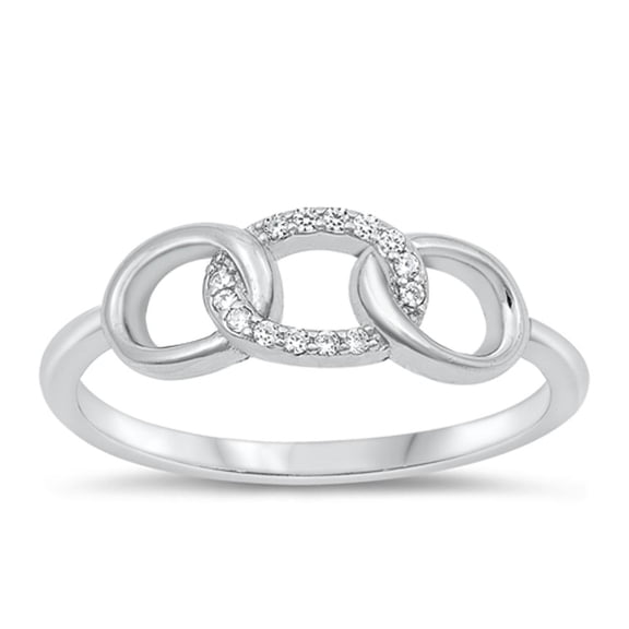 Clear Cubic Zirconia Chain Link Ring .925 Sterling Silver Band White Jewelry Female Male Size 6