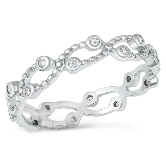 Clear Cubic Zirconia Chain Link Tread Ring .925 Sterling Silver Band White Jewelry Female Size 6