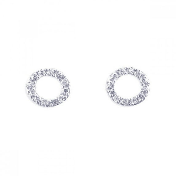 Clear Cubic Zirconia Circle Stud Earrings Rhodium Plated Sterling Silver