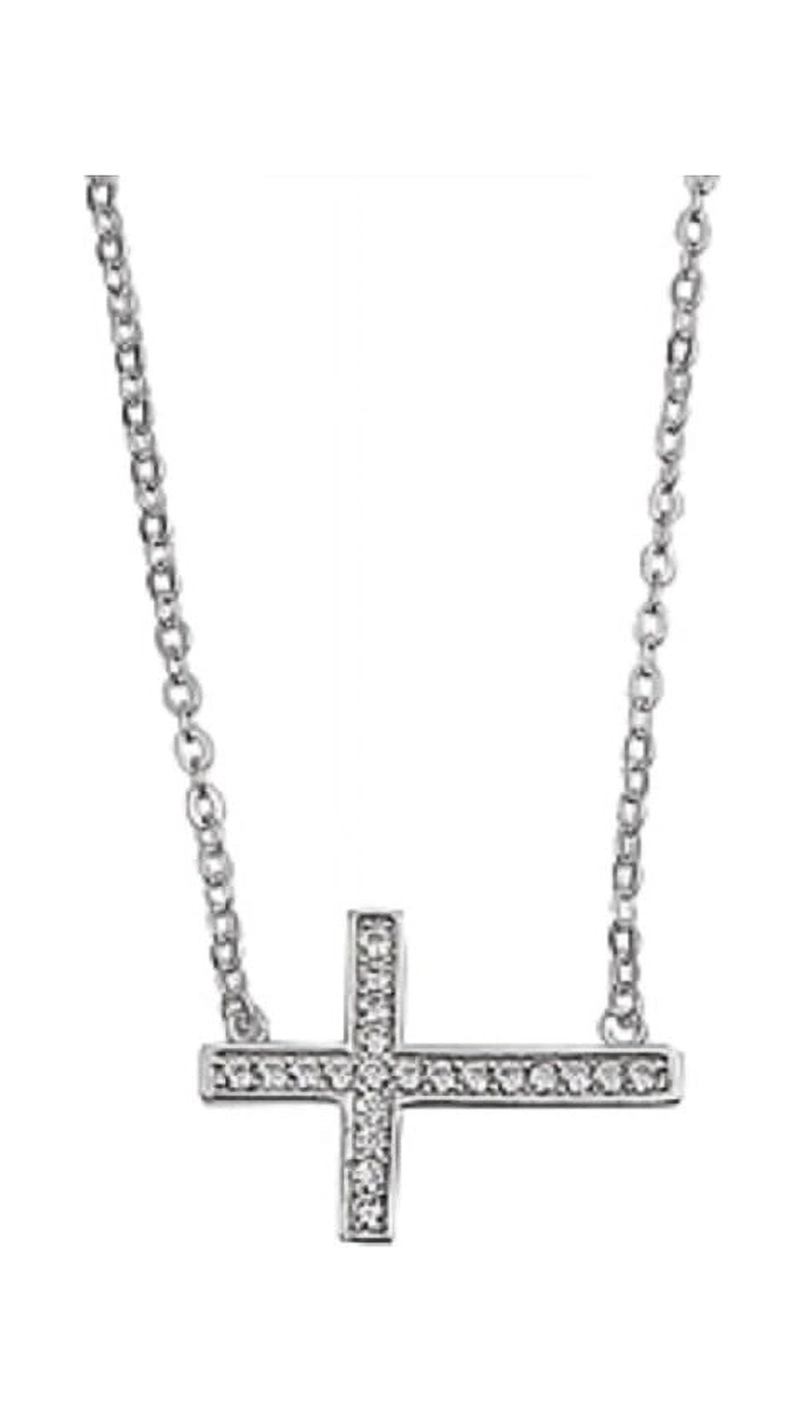 Clear Cubic Zirconia Classic Sideway Cross Necklace Sterling