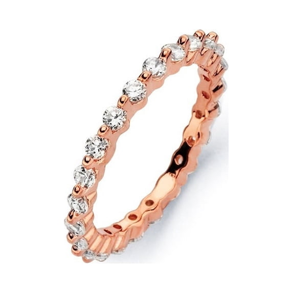 Clear Cubic Zirconia Classic Stackable Ring Rose Gold-Tone Plated Sterling Silver Size 9