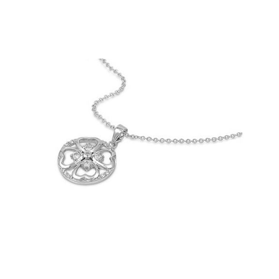 Clear Cubic Zirconia Clover Heart Necklace Sterling Silver