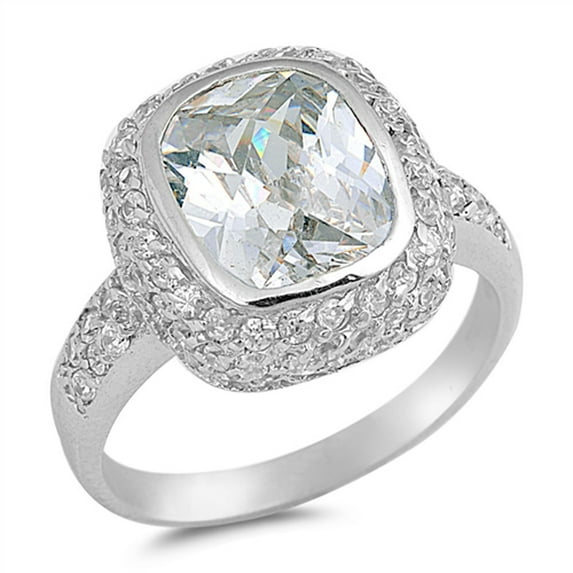 Clear Cubic Zirconia Cluster Halo Wedding Ring .925 Sterling Silver Band White Jewelry Female Size 5
