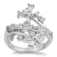 thumbnail image 1 of Clear Cubic Zirconia Criss Cross Flower Statement Ring .925 Sterling Silver Band White Female Size 6, 1 of 4