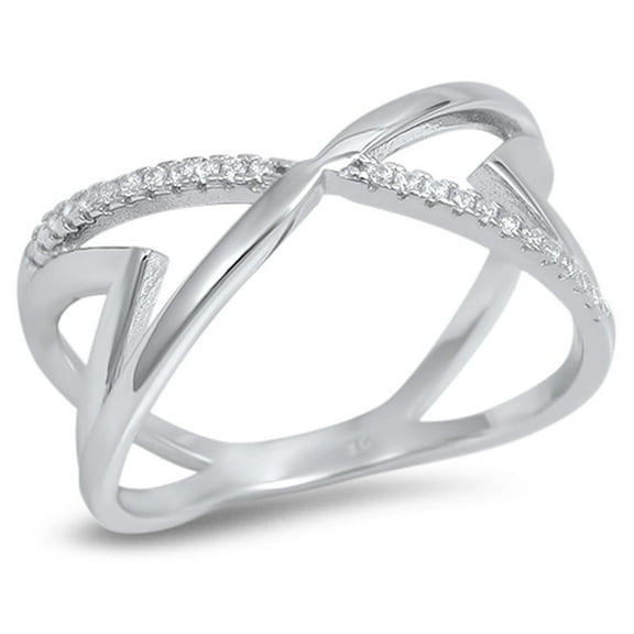 Clear Cubic Zirconia Criss-Cross Knot Ring .925 Sterling Silver Band White Jewelry Female Size 10