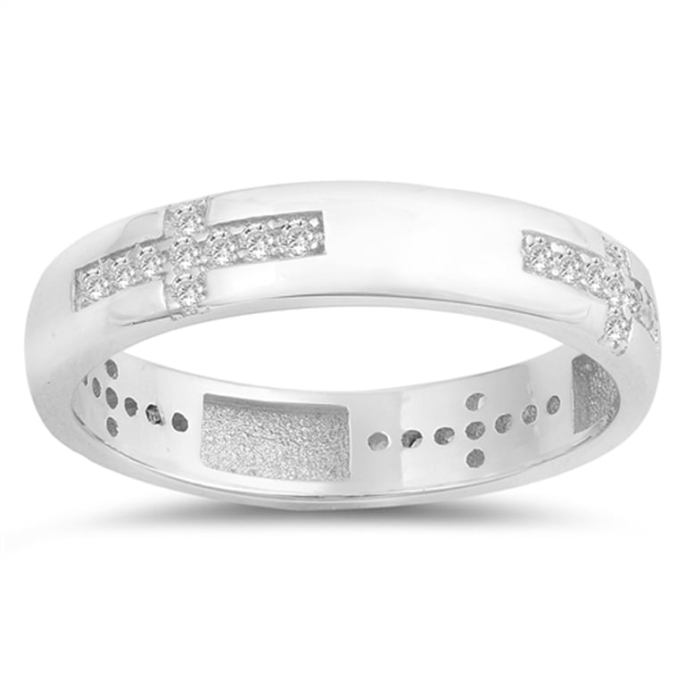 Clear Cubic Zirconia Cross God Love Christ Purity Ring .925 
