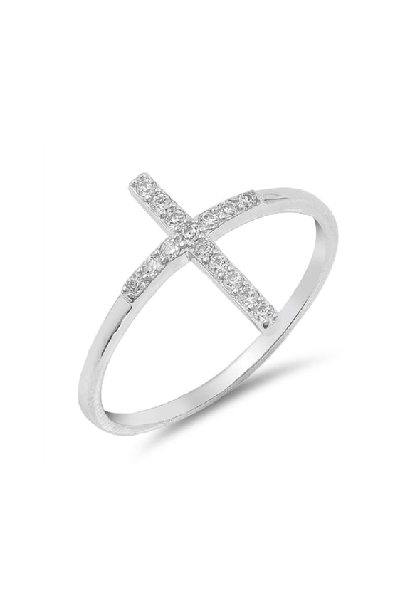 Clear Cubic Zirconia Cross Ring Sterling Silver