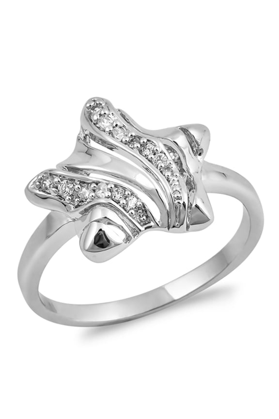 Clear Cubic Zirconia Cutout Star Universe Ring .925 Sterling Silver Band White Jewelry Female Size 7