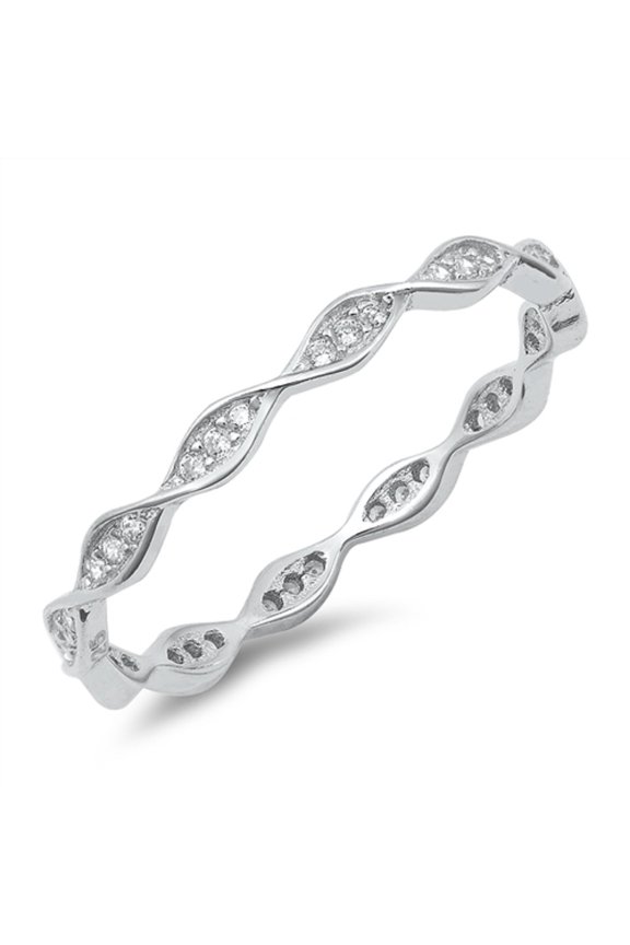 Clear Cubic Zirconia DNA Design Band Ring Sterling Silver Size 6