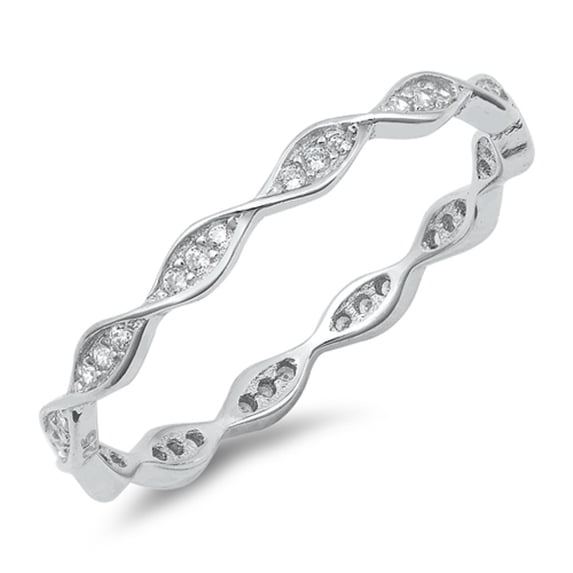Clear Cubic Zirconia DNA Design Band Ring Sterling Silver Size 6