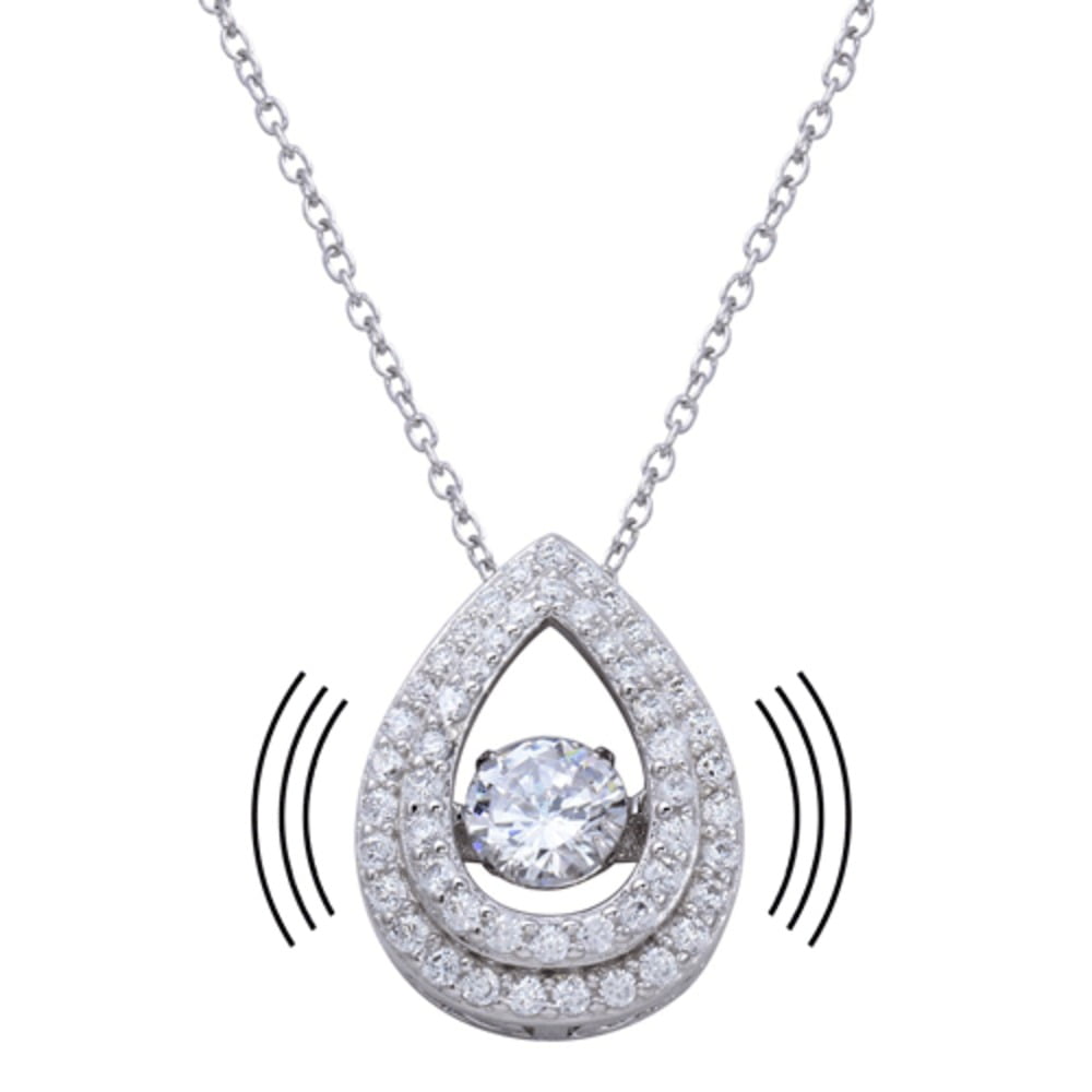 Clear Cubic Zirconia Dancing Center Double Teardrop Necklace