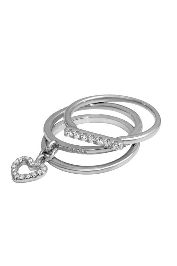 Clear Cubic Zirconia Dangling Heart Tri Stackable Ring Sterling Silver Size 6