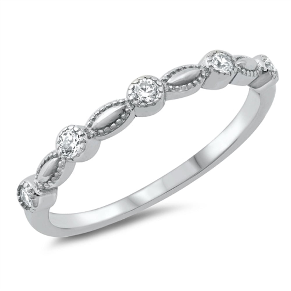 Clear Cubic Zirconia Decorated Stackable Ring Sterling Silver Size 8 ...