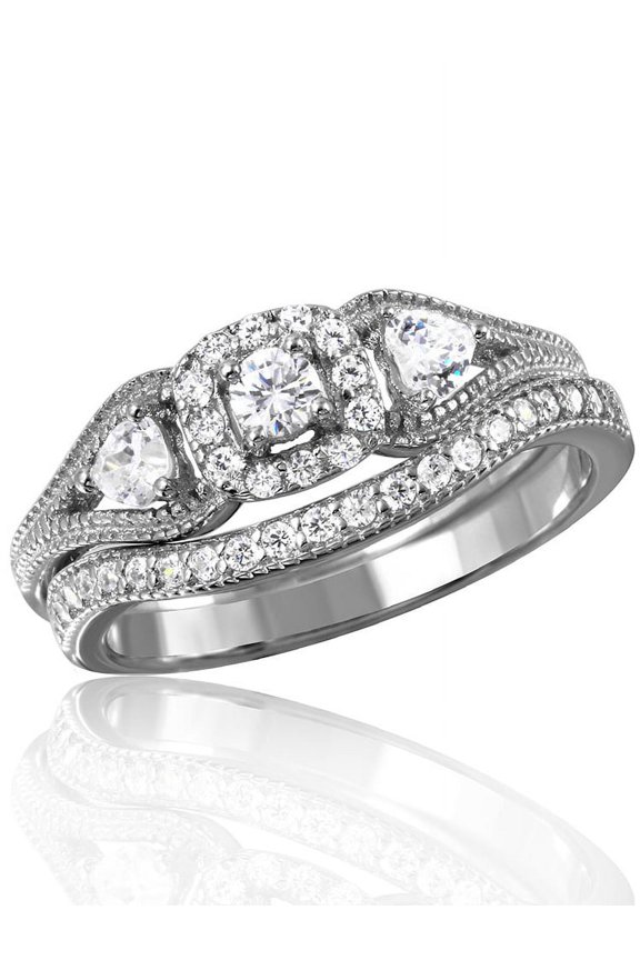 Clear Cubic Zirconia Designer Bridal Wedding Ring Rhodium Plated Sterling Silver Size 6