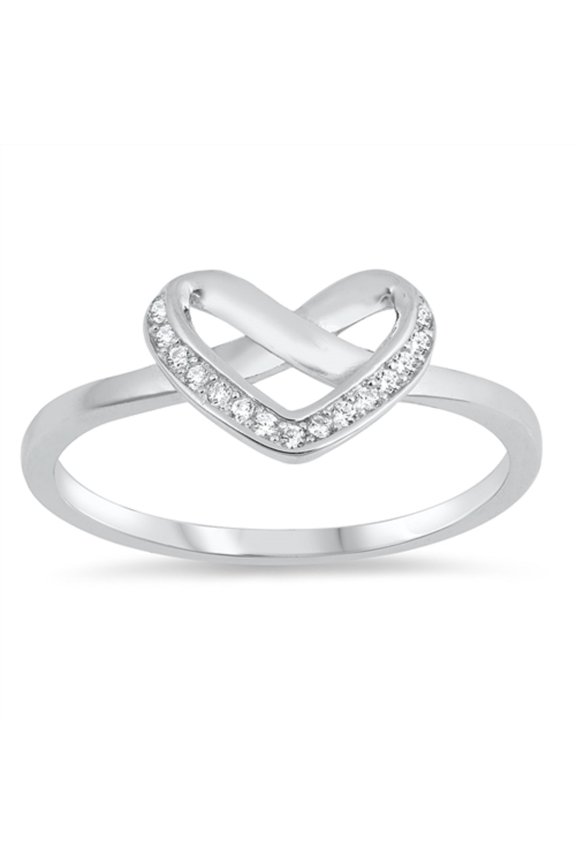 Clear Cubic Zirconia Designer Heart Ring Sterling Silver Size 4
