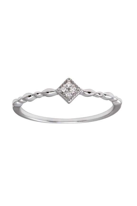 Clear Cubic Zirconia Diamond Shape Ring Rhodium Plated Sterling Silver Size 9