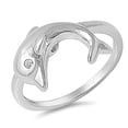 thumbnail image 1 of Clear Cubic Zirconia Dolphin Animal Ring .925 Sterling Silver Band White Jewelry Female Male Size 6, 1 of 4