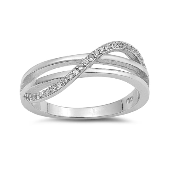 Clear Cubic Zirconia Double Band With Design Ring Sterling Silver