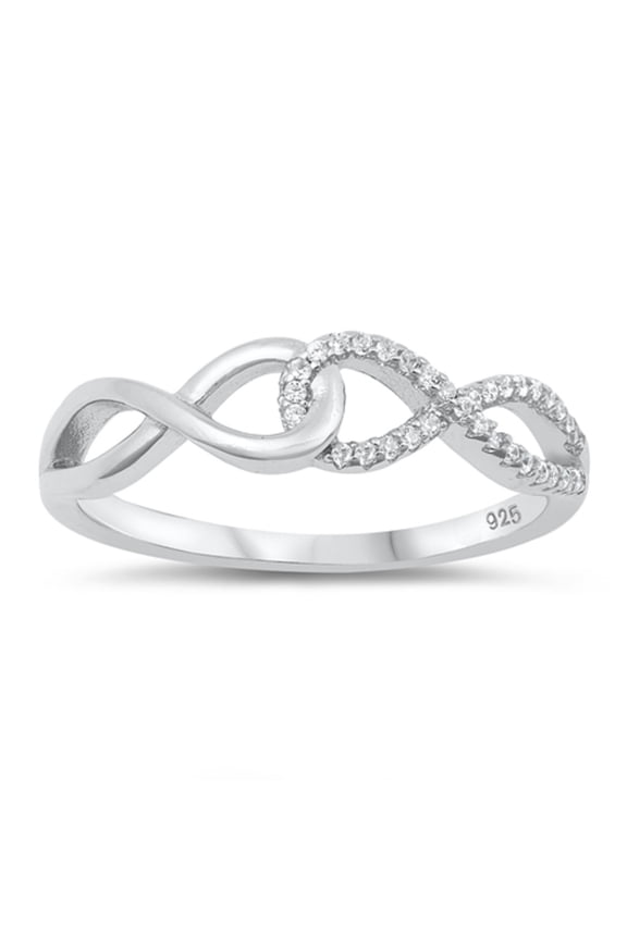 Clear Cubic Zirconia Double Infinity Knot Ring Sterling Silver Size 8