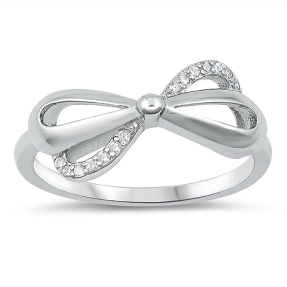 Clear Cubic Zirconia Double Ribbon Bow Ring Sterling Silver Size 7