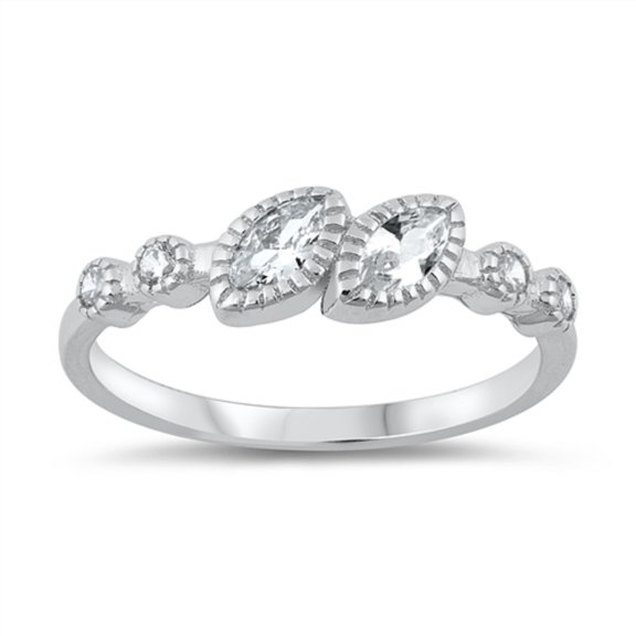 Clear Cubic Zirconia Double marquise Ring Sterling Silver Size 8