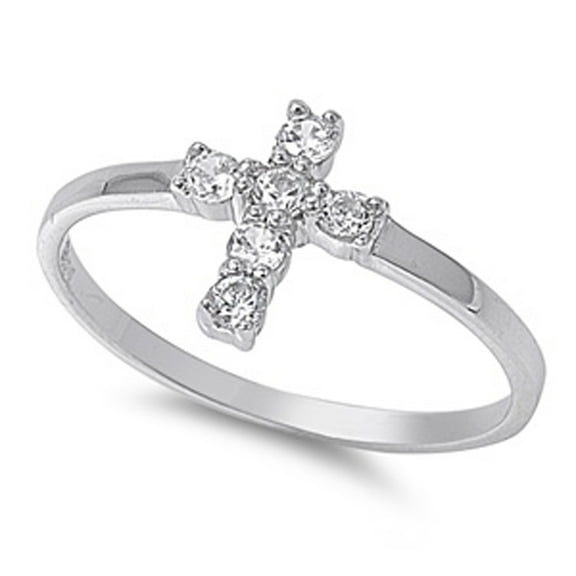 Clear Cubic Zirconia Elegant Cross Ring 925 Sterling Silver Thumb Band White Jewelry Female Size 8