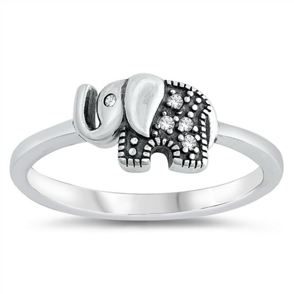 Clear Cubic Zirconia Elephant Ring Sterling Silver Size 5