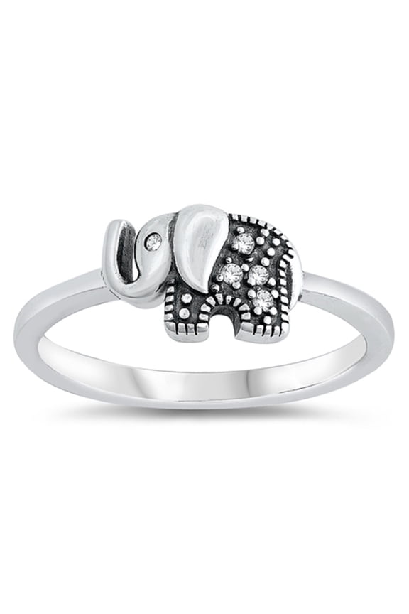 Clear Cubic Zirconia Elephant Ring Sterling Silver Size 9