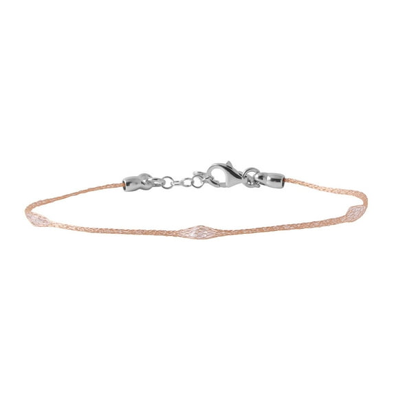 Clear Cubic Zirconia Embedded Three Stones Mesh Bracelet Rose Gold-Tone Plated Sterling Silver