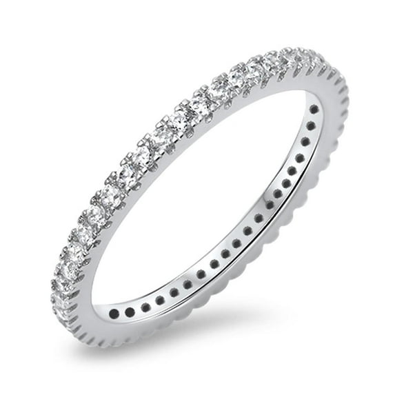 Clear Cubic Zirconia Eternity Ring .925 Sterling Silver Band White Jewelry Female Male Unisex Size 5