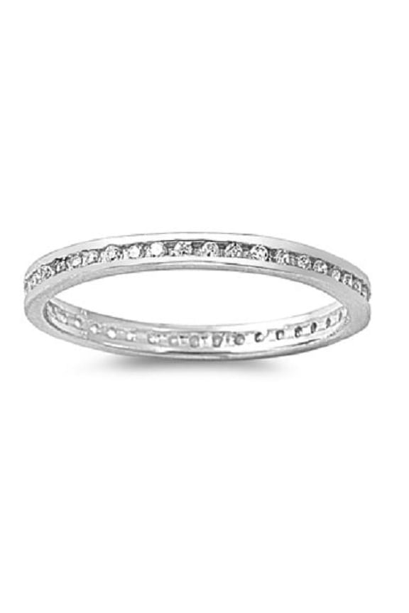 Clear Cubic Zirconia Eternity Ring Sterling Silver Size 7
