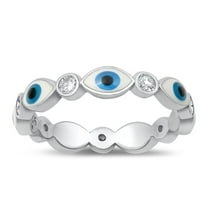 Clear Cubic Zirconia Evil Eye Eternity Ring .925 Sterling Silver Band White Jewelry Female Size 5