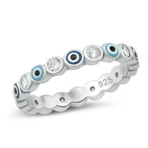 Clear Cubic Zirconia Evil Eye Eternity Ring .925 Sterling Silver Band White Jewelry Female Size 7
