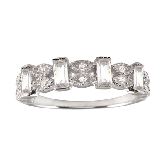 Clear Cubic Zirconia Evil Eye Patterns Ring Rhodium Plated Sterling Silver Size 6