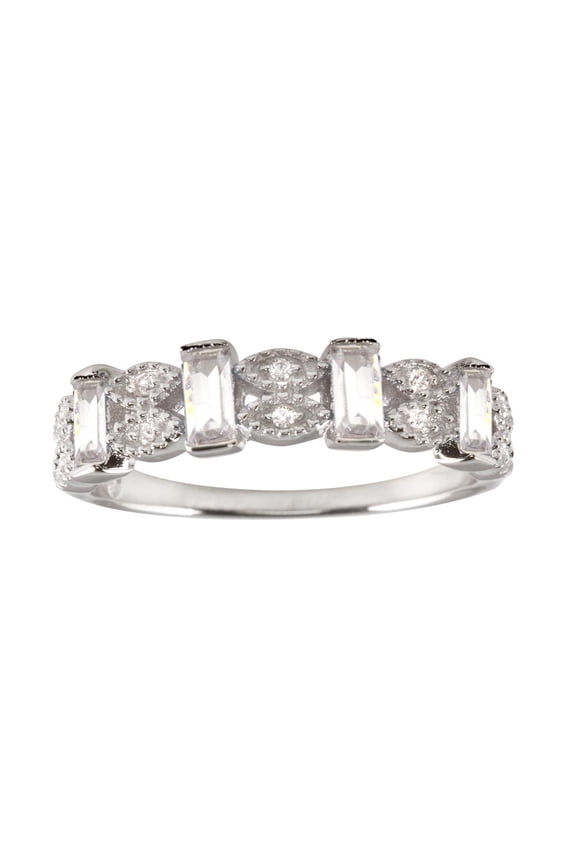 Clear Cubic Zirconia Evil Eye Patterns Ring Rhodium Plated Sterling Silver Size 9