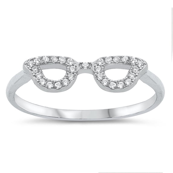 Clear Cubic Zirconia Eye Glasses Ring Sterling Silver Size 10