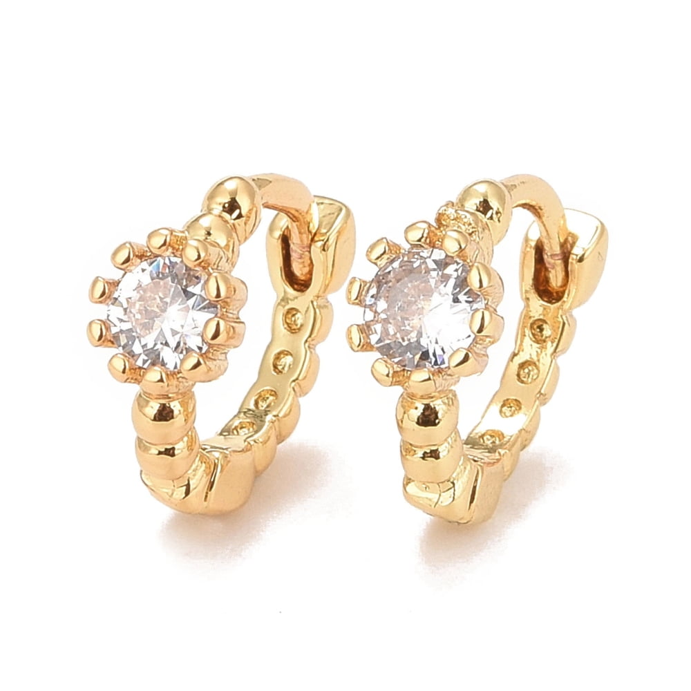 Clear Cubic Zirconia Flat Round Hoop Earrings Brass Hinged Earrings for Women Cadmium Free & Nickel Free & Lead Free Real 18K Gold Plated 10.5x1.5mm Pin: 0.8mm