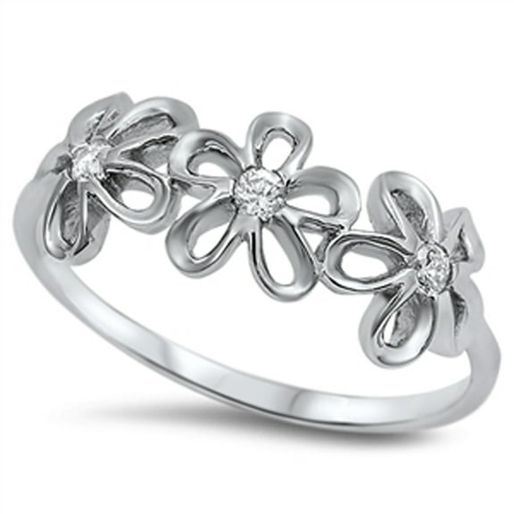 Clear Cubic Zirconia Flower Plumeria Ring 925 Sterling Silver Thumb Band White Jewelry Female Size 4