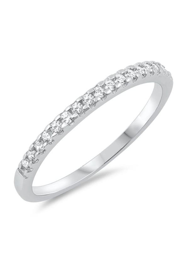 Clear Cubic Zirconia Half Way Stackable Ring Sterling Silver Size 3