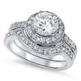 thumbnail image 1 of Clear Cubic Zirconia Halo Elegant Ring Set .925 Sterling Silver Band White Jewelry Female Size 10, 1 of 4