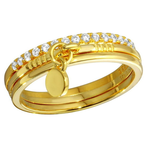 Clear Cubic Zirconia Hanging Disc Tri Band Stackable Ring Sterling Silver Size 5