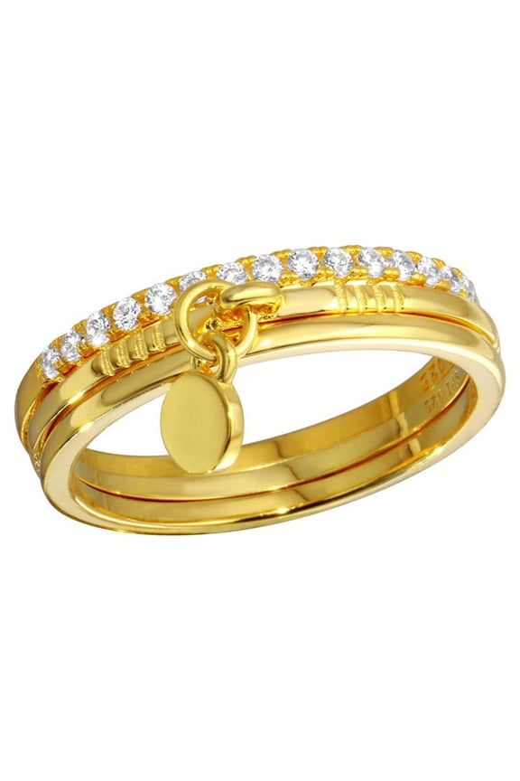 Clear Cubic Zirconia Hanging Disc Tri Band Stackable Ring Sterling Silver Size 5